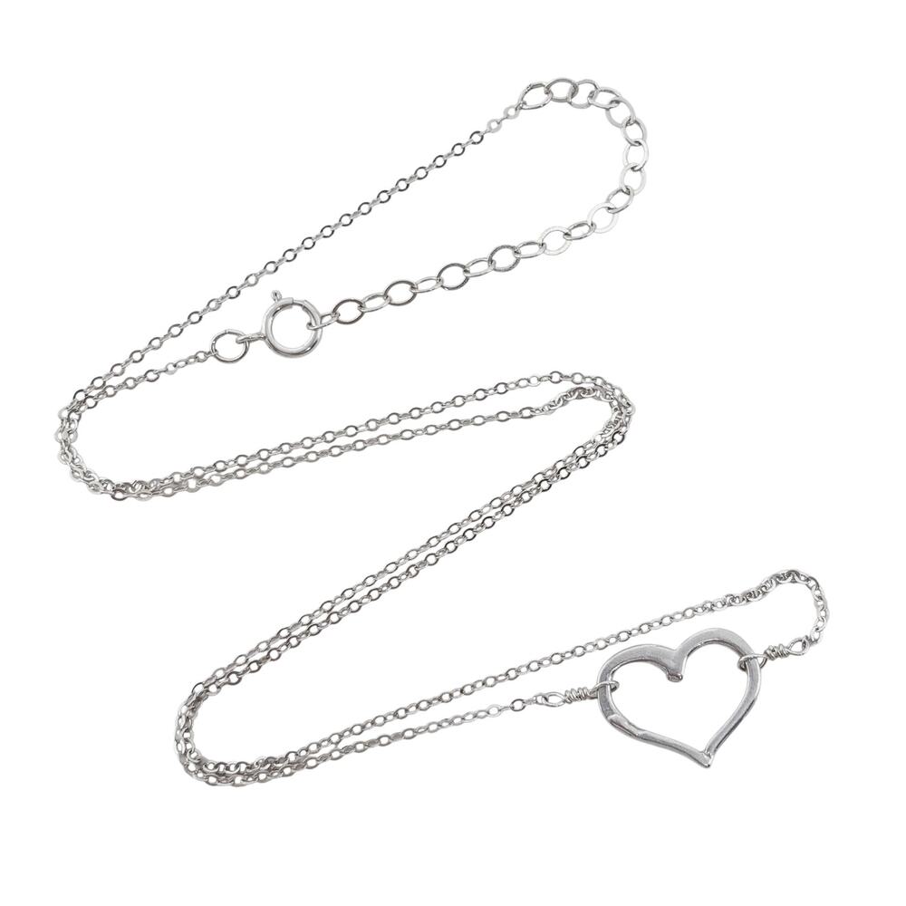Vintage Sterling Silver 925 Open Heart Charm Necklace 16.5"-18.5"